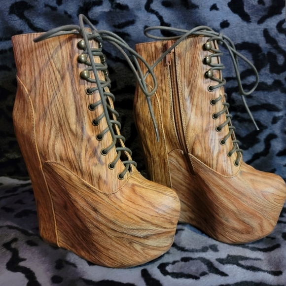 NWOB Jeffrey Campbell Damsel Platform Wedge Woodgrain SIZE 6 - Picture 1 of 4
